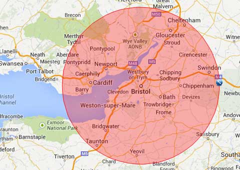 areas surrounding bristol on a map